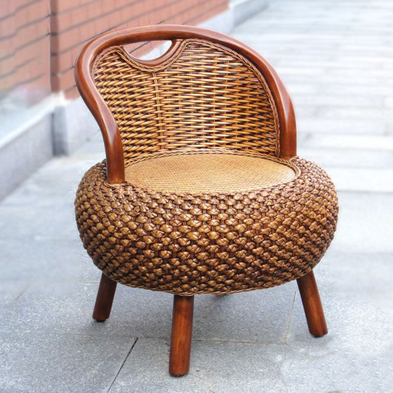 Traditional Vintage Orb Curved Bamboo Rattan Solid Wood Chair Backrest Armless For Living Room