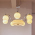 Modern Mid-Century Branch Curved Rod Round Orb Iron Glass 4/6/8 Light Chandelier For Living Room