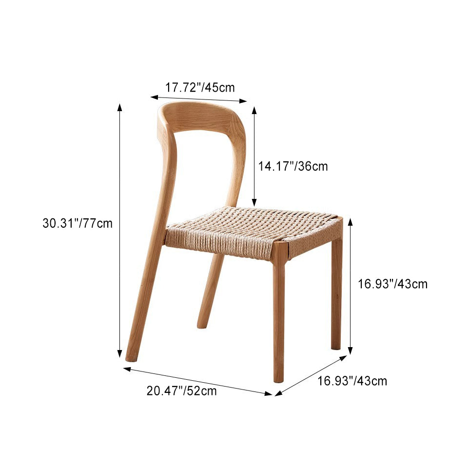 Traditional Vintage Square Braided Rope Seat Wood Frame Dining Chair Backrest Armless For Dining Room