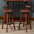 Contemporary Retro Round Leather Wood Legs Swivel Bar Stool Low Back Footrest For Dining Room