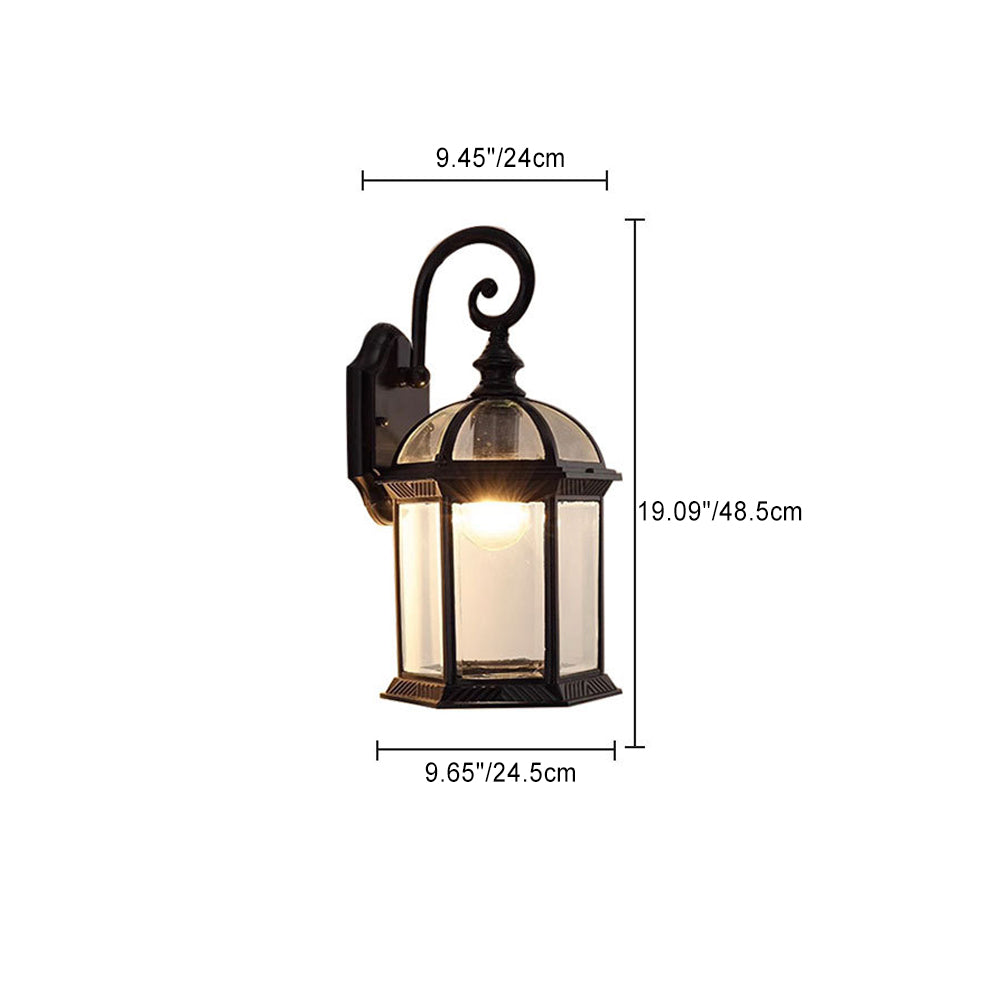 Traditional Vintage Hexagonal Castle Aluminum Glass 1-Light Outdoor Wall Sconce Lamp For Garden