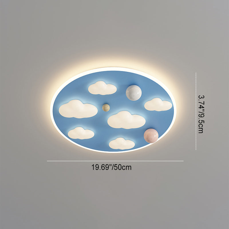 Contemporary Creative Kids Iron Acrylic Round Irregular Shape Mouse Cloud LED Flush Mount Ceiling Light For Bedroom