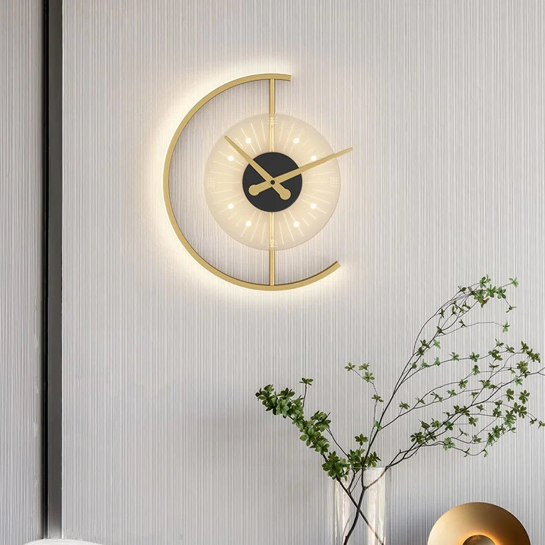 Contemporary Nordic Iron Acrylic Clock Design LED Wall Sconce Lamp For Living Room