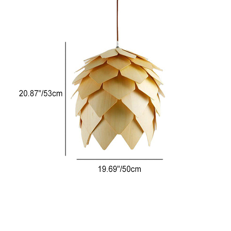 Traditional Farmhouse Wood Pineapple 1-Light Pendant Light For Dining Room