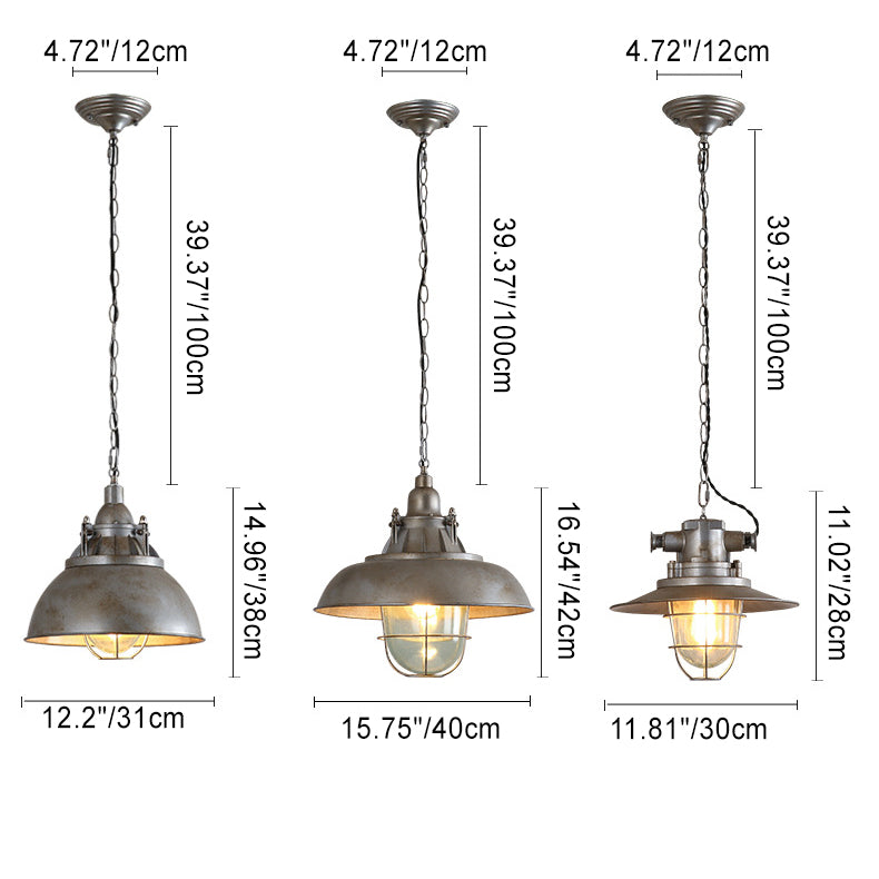 Contemporary Industrial Retro Distressed Gray Aluminum Semicircle Shade 1-Light Pendant Light For Entertainment Room