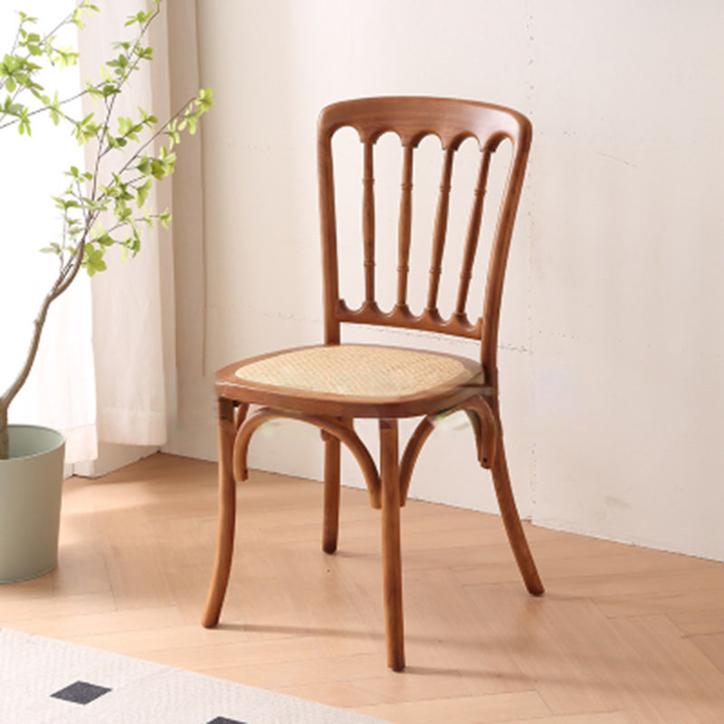 Traditional Vintage Round Rattan Solid Wood Dining Chair Backrest For Dining Room