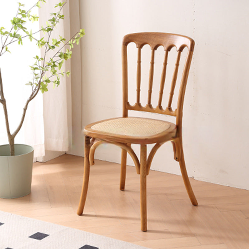 Traditional Vintage Round Rattan Solid Wood Dining Chair Backrest For Dining Room