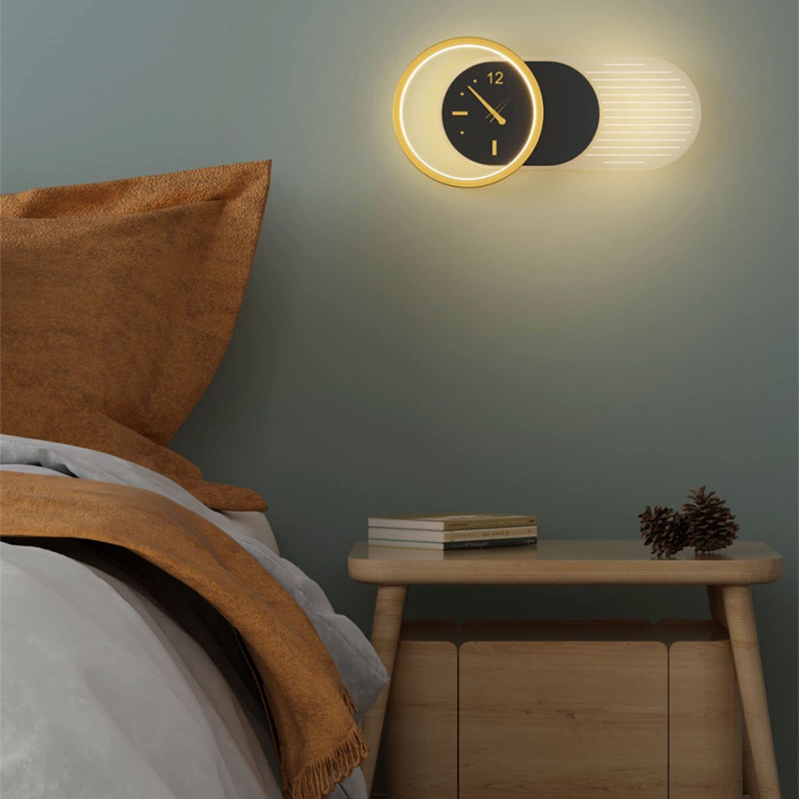 Contemporary Nordic Iron Acrylic Clock Design LED Wall Sconce Lamp For Living Room