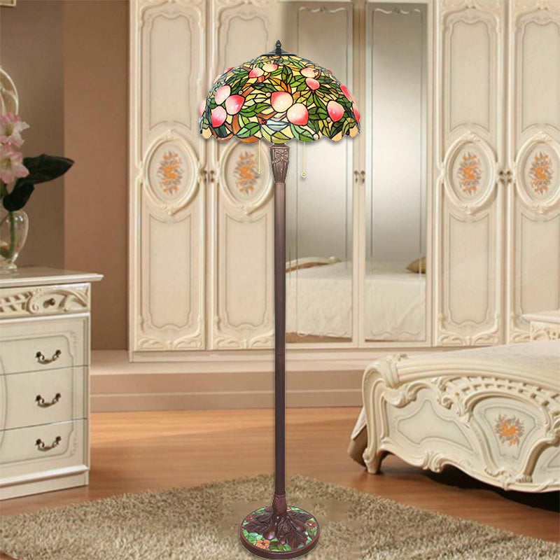 Traditional Tiffany Stained Glass Fairy Peach Hardware Base 3-Light Standing Floor Lamp For Home Office