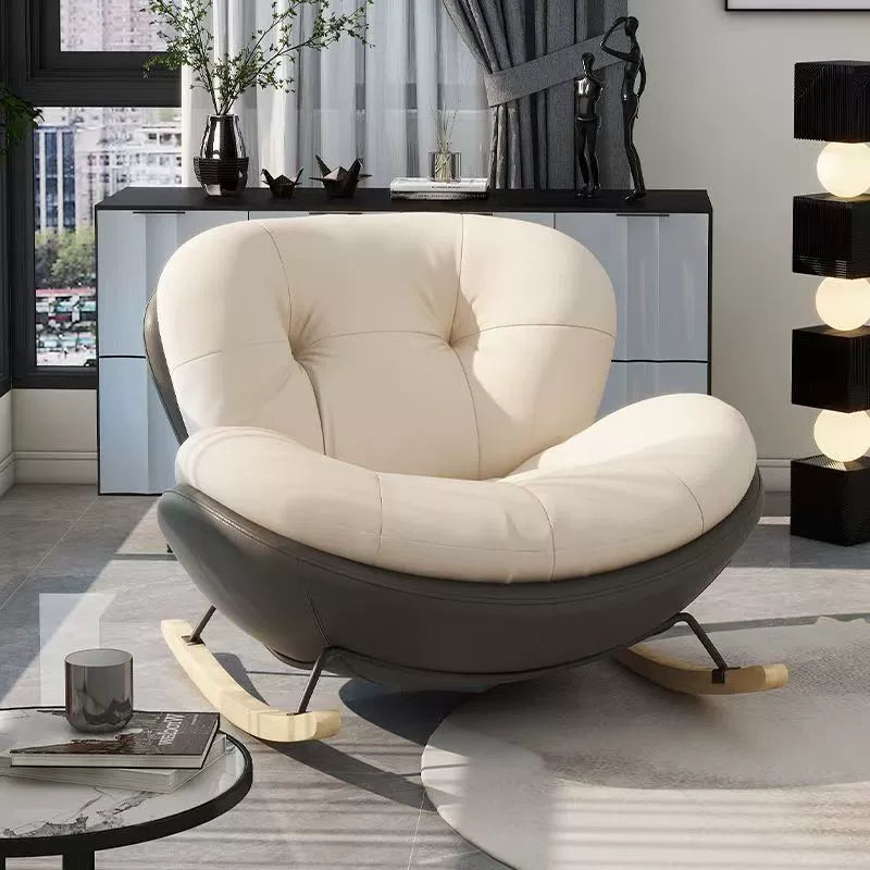 Contemporary Nordic Half-wrapped Design Velvet Fabric Cat-Scratch Resistant Leather Iron Solid Wood Plywood Rocking Chair With Backrest For Living Room