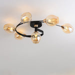 Contemporary Nordic Dome Gradient Iron Glass Lampshade 4/6 - Light Semi-Flush Mount Ceiling Light For Living Room