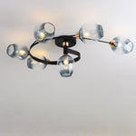 Contemporary Nordic Dome Gradient Iron Glass Lampshade 4/6 - Light Semi-Flush Mount Ceiling Light For Living Room