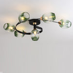 Contemporary Nordic Dome Gradient Iron Glass Lampshade 4/6 - Light Semi-Flush Mount Ceiling Light For Living Room