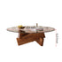Modern Minimalist Solid Wood Plywood & Tempered Glass Round Mortise Base Coffee Table For Living Room