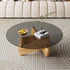 Modern Minimalist Solid Wood Plywood & Tempered Glass Round Mortise Base Coffee Table For Living Room