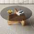Modern Minimalist Solid Wood Plywood & Tempered Glass Round Mortise Base Coffee Table For Living Room