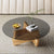 Modern Minimalist Solid Wood Plywood & Tempered Glass Round Mortise Base Coffee Table For Living Room