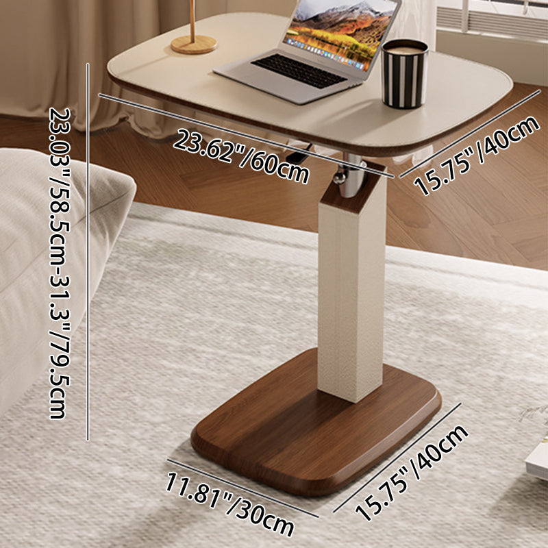 Contemporary Scandinavian Rectangular Saddle Leather Medium-Density Fiberboard Height-Adjustable Swivel Side Table For Living Room