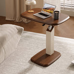 Contemporary Scandinavian Rectangular Saddle Leather Medium-Density Fiberboard Height-Adjustable Swivel Side Table For Living Room