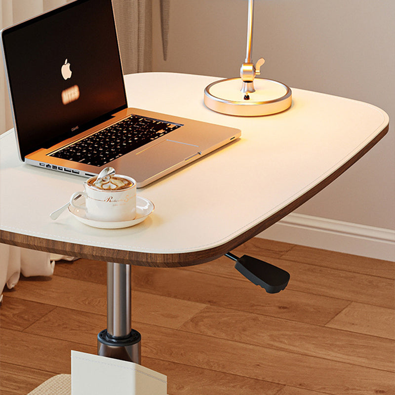 Contemporary Scandinavian Rectangular Saddle Leather Medium-Density Fiberboard Height-Adjustable Swivel Side Table For Living Room