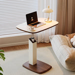 Contemporary Scandinavian Rectangular Saddle Leather Medium-Density Fiberboard Height-Adjustable Swivel Side Table For Living Room