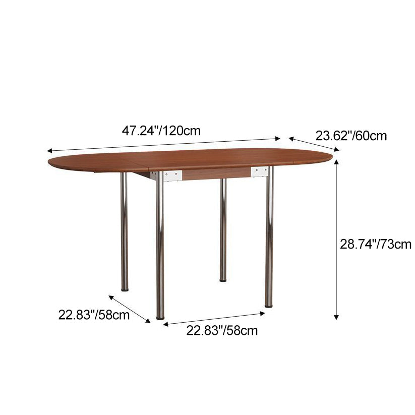 Modern Minimalist Foldable Oval Melamine Faced Board Wood Stainless Steel Dining Table For 4 Seats