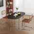 Modern Minimalist Foldable Oval Melamine Faced Board Wood Stainless Steel Dining Table For 4 Seats