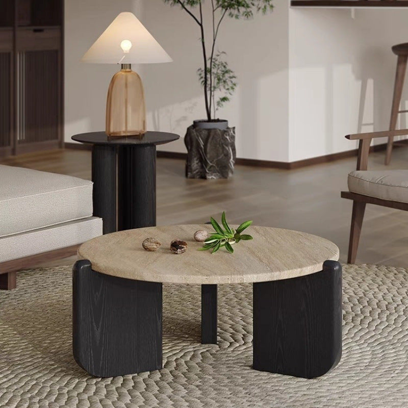Modern Minimalist Round Sintered Stone Solid Wood Coffee Table For Living Room
