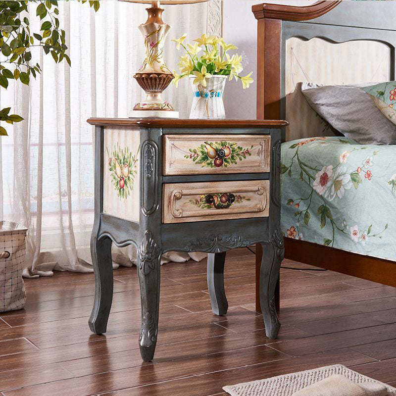 Traditional Vintage Medium Density Fiberboard Wood Nightstand 2 - Drawer For Bedside