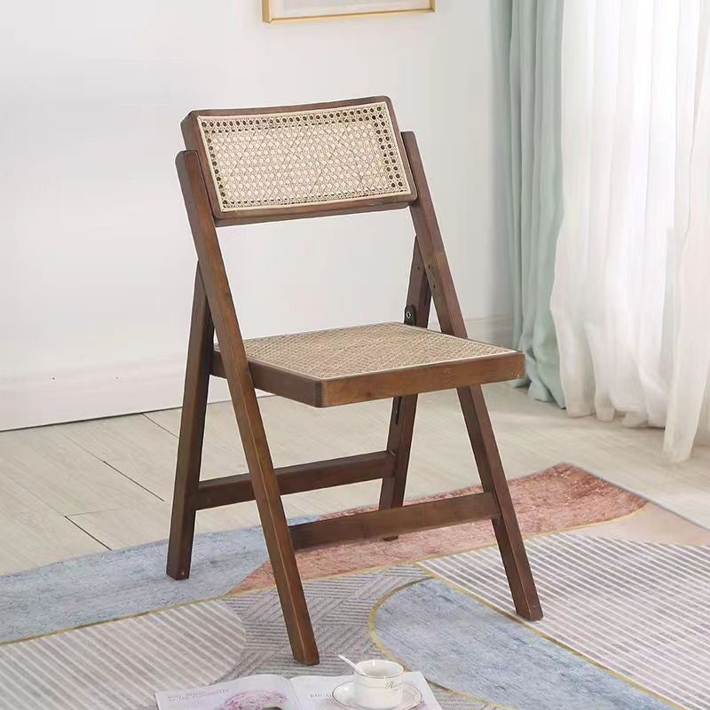 Contemporary Boho Rattan Wood Dining Chair Backrest Armless For Dining Room