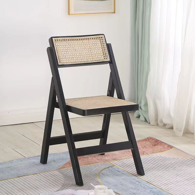 Contemporary Boho Rattan Wood Dining Chair Backrest Armless For Dining Room