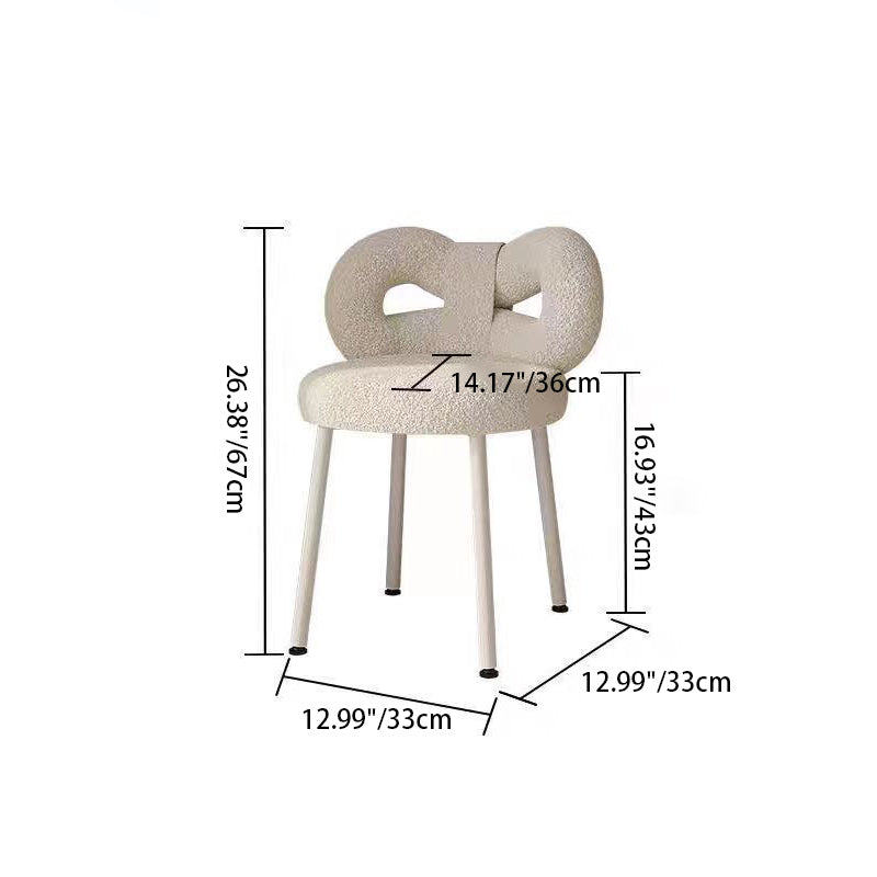 Contemporary Creative Bow Knot Lambswool Iron Vanity Stool Backrest Armless For Bedroom