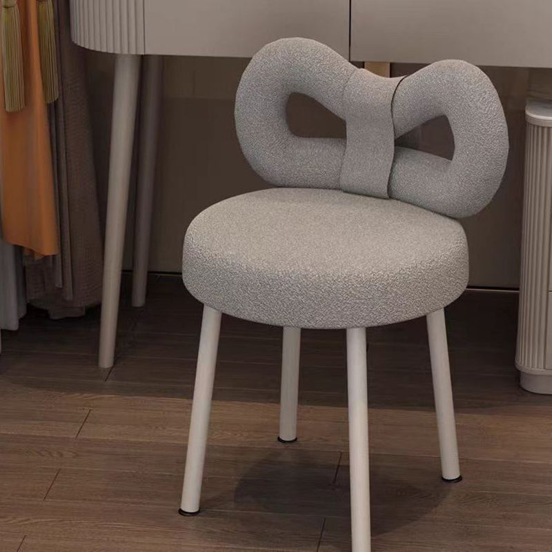 Contemporary Creative Bow Knot Lambswool Iron Vanity Stool Backrest Armless For Bedroom