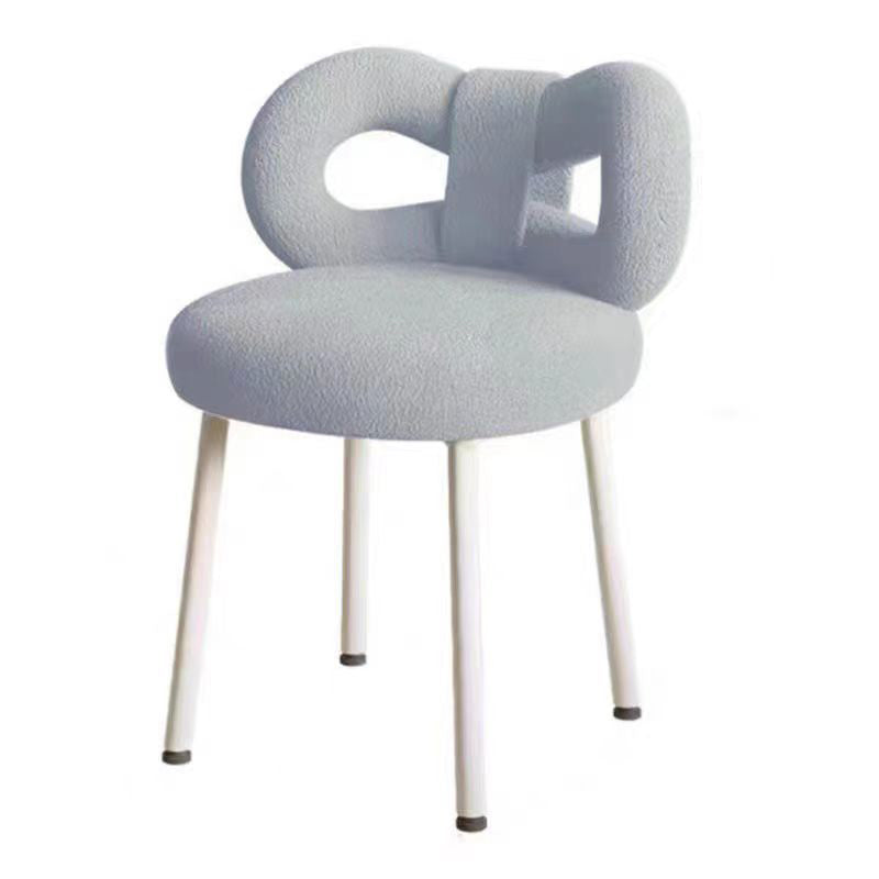 Contemporary Creative Bow Knot Lambswool Iron Vanity Stool Backrest Armless For Bedroom