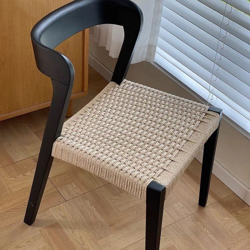 Contemporary Scandinavian Kraft Paper Rope Rubber Wood Dining Chair Backrest Armless For Dining Room