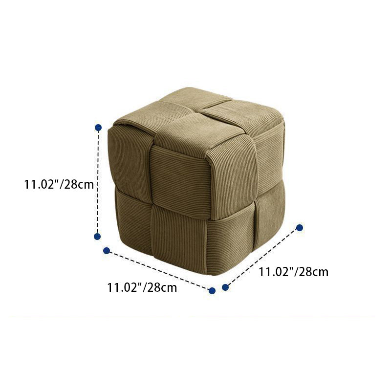 Contemporary Nordic Square Cube Corduroy Solid Wood Footstool Backless Armless For Living Room