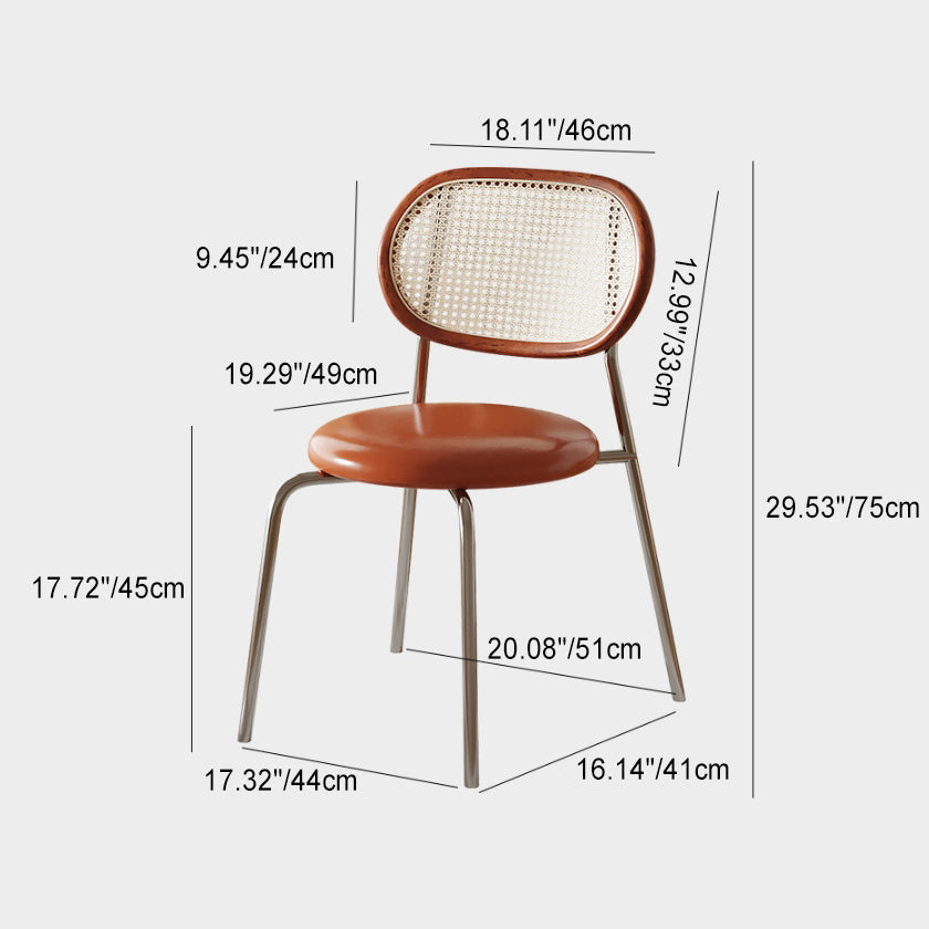 Contemporary Boho Leather Rattan Stainless Steel Dining Chair Backrest Armless For Dining Room