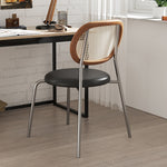 Contemporary Boho Leather Rattan Stainless Steel Dining Chair Backrest Armless For Dining Room