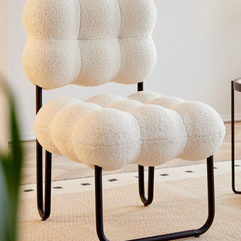 Modern Simplicity Cream Coil Velvet Carbon Steel Vanity Stool Backrest Armless For Bedroom