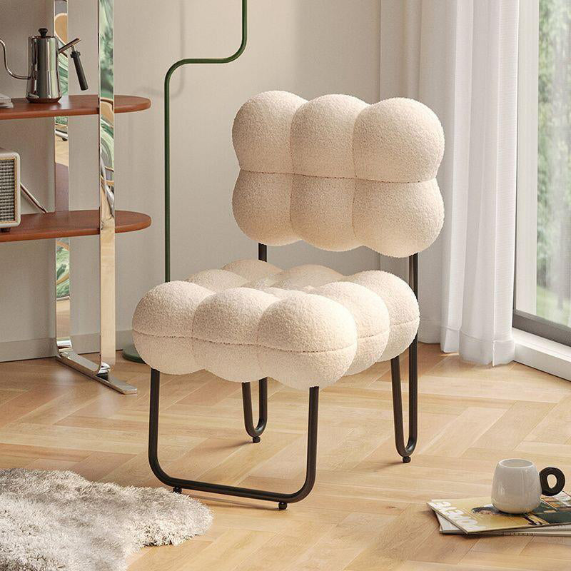 Modern Simplicity Cream Coil Velvet Carbon Steel Vanity Stool Backrest Armless For Bedroom