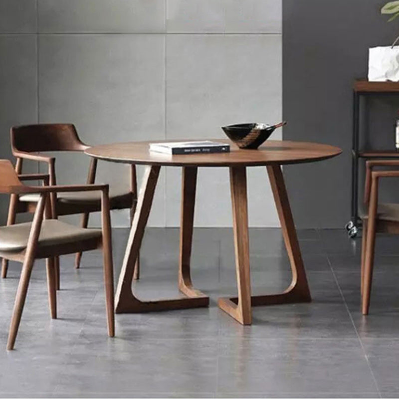 Contemporary Simplicity Round Wood Iron Base Dining Table For 5 Seats