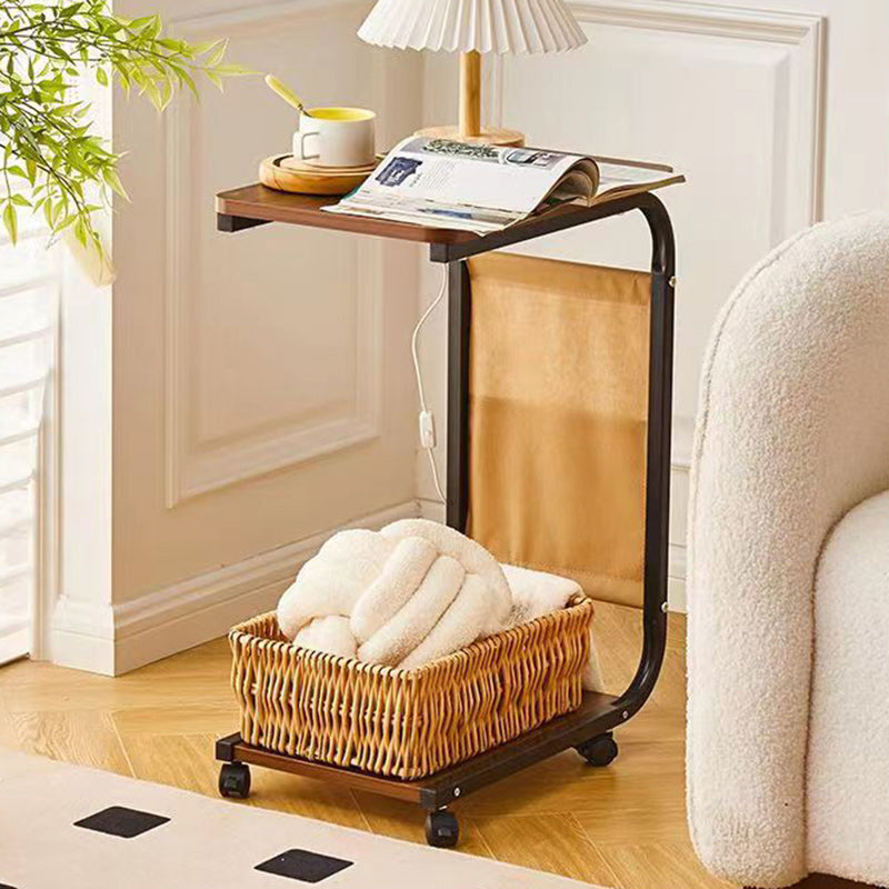 Contemporary Simplicity Wood Iron Side Table 4 - Wheel For Living Room