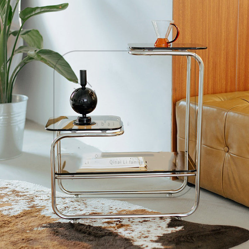 Modern Art Deco Geometry Glass Iron Side Table 3 - Tier For Dining Room