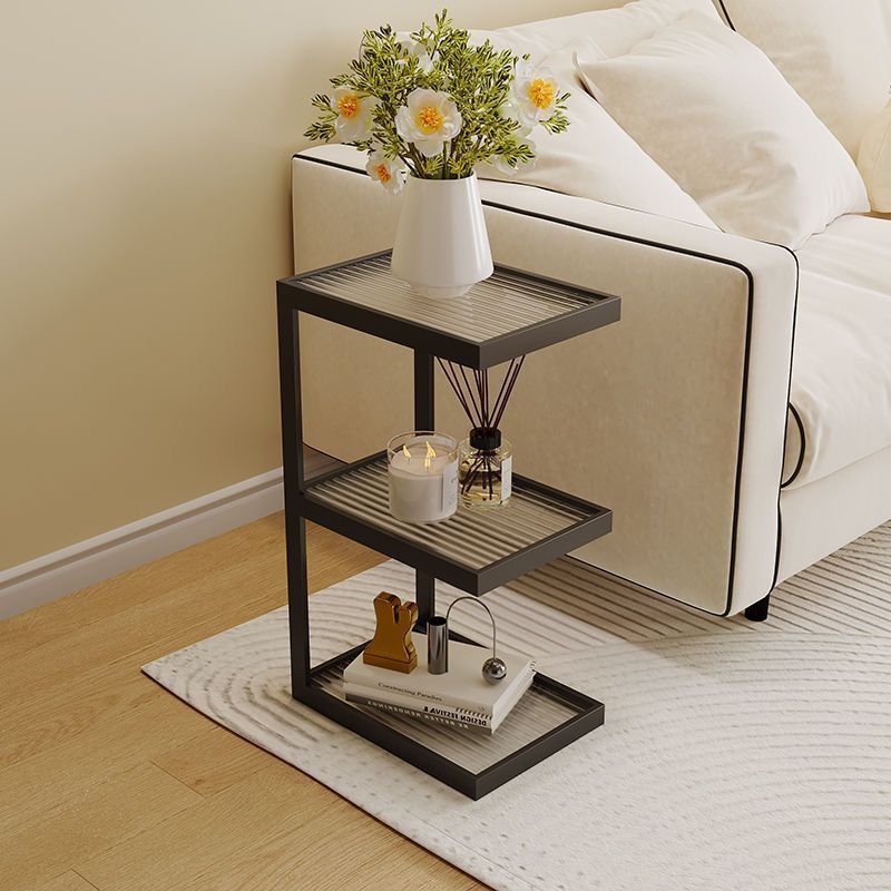 Contemporary Simplicity Glass Iron Side Table 3/4 - Tier For Living Room