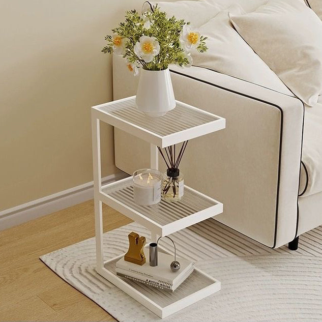 Contemporary Simplicity Glass Iron Side Table 3/4 - Tier For Living Room