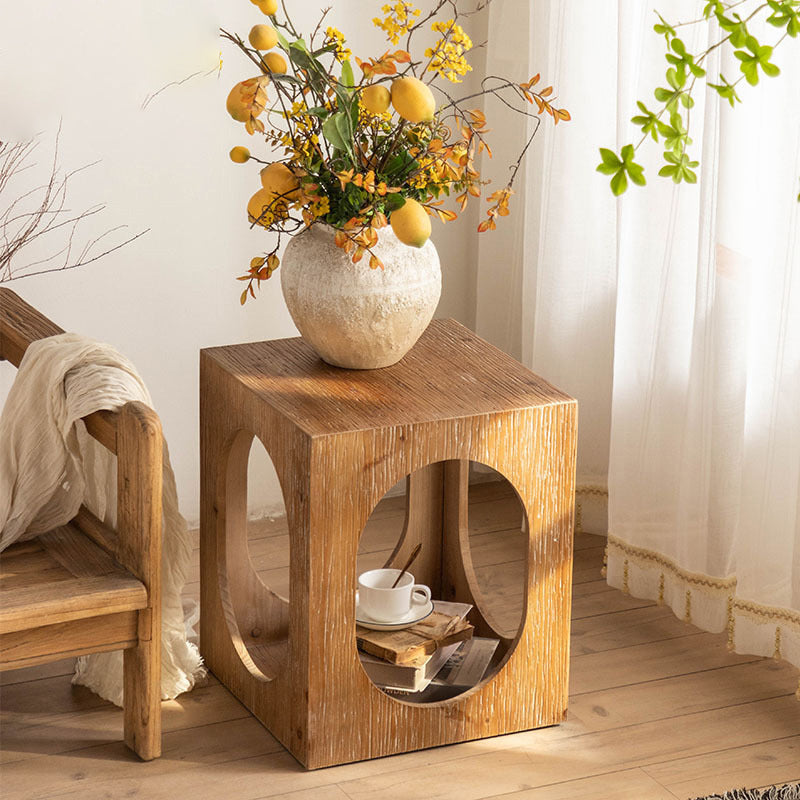 Traditional Rustic Wood Cube Square Side Table 1 - Cabinet For Living Room