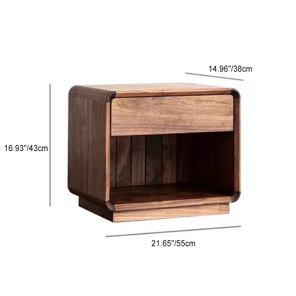 Traditional Vintage Cube Square Walnut Nightstand 1 - Drawer For Bedroom