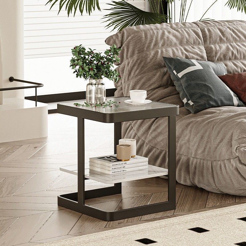 Contemporary Nordic Square Iron Glass Coffee Table 2 - Tier For Living Room