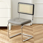 Contemporary Boho Rattan Leather Stainless Steel Dining Chair Backrest Armless For Dining Room