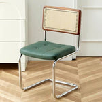 Contemporary Boho Rattan Leather Stainless Steel Dining Chair Backrest Armless For Dining Room